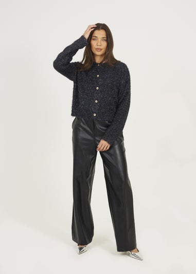 Brave Soul Navy Fluffy Tinsel Knit Cardigan