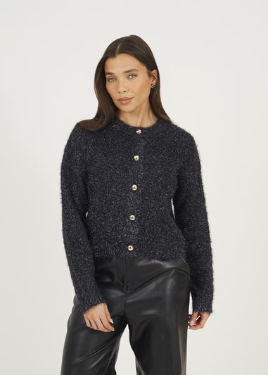 Brave Soul Navy Fluffy Tinsel Knit Cardigan