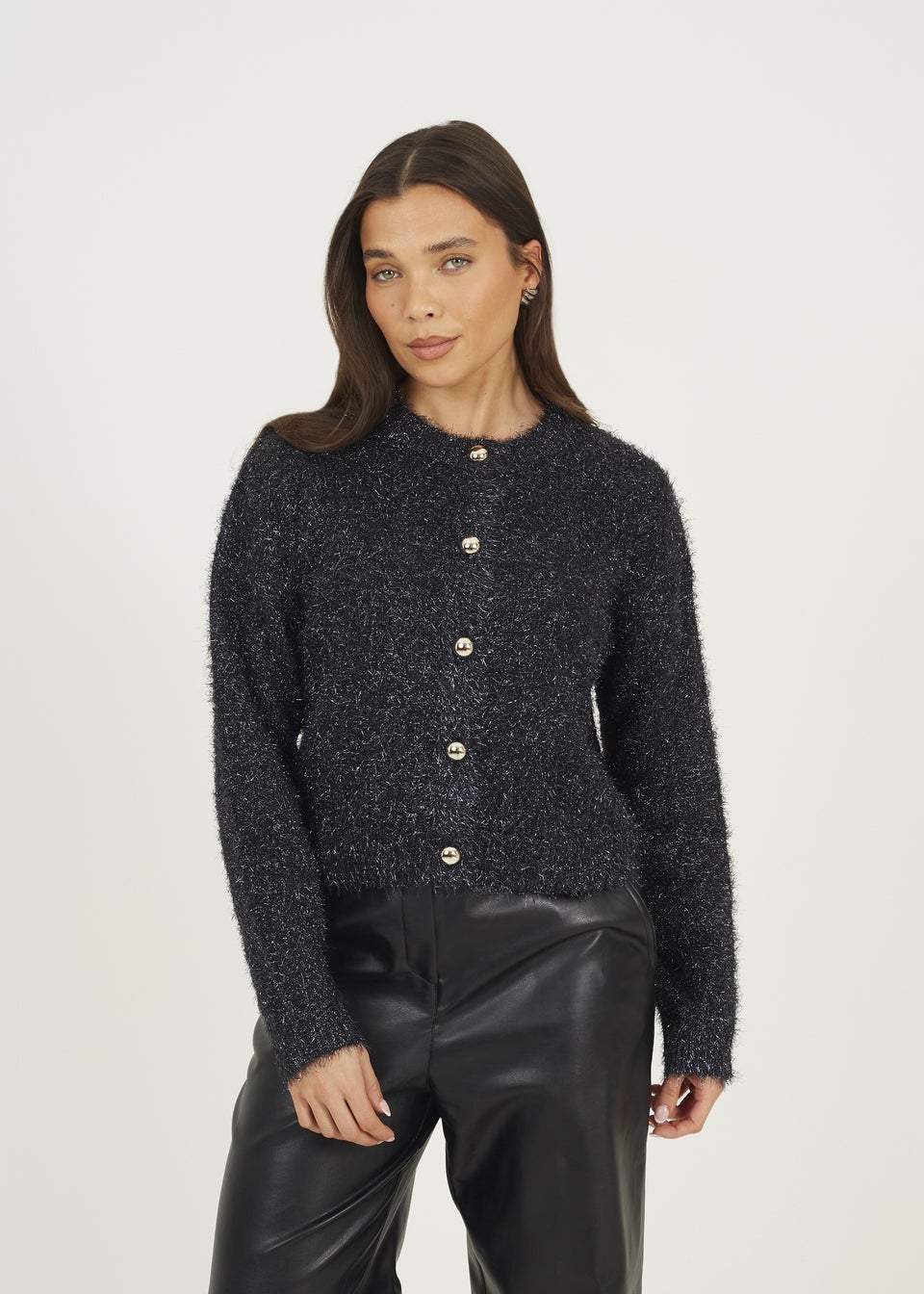 Brave Soul Navy Fluffy Tinsel Knit Cardigan