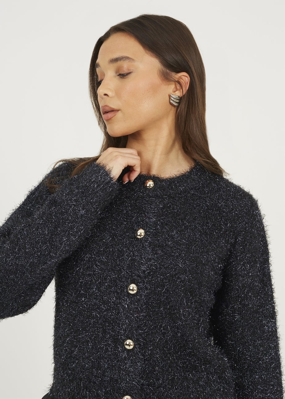 Brave Soul Navy Fluffy Tinsel Knit Cardigan
