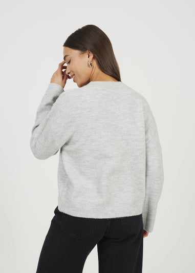 Brave Soul Light Grey Floral Embroidery V-Neck Cardigan