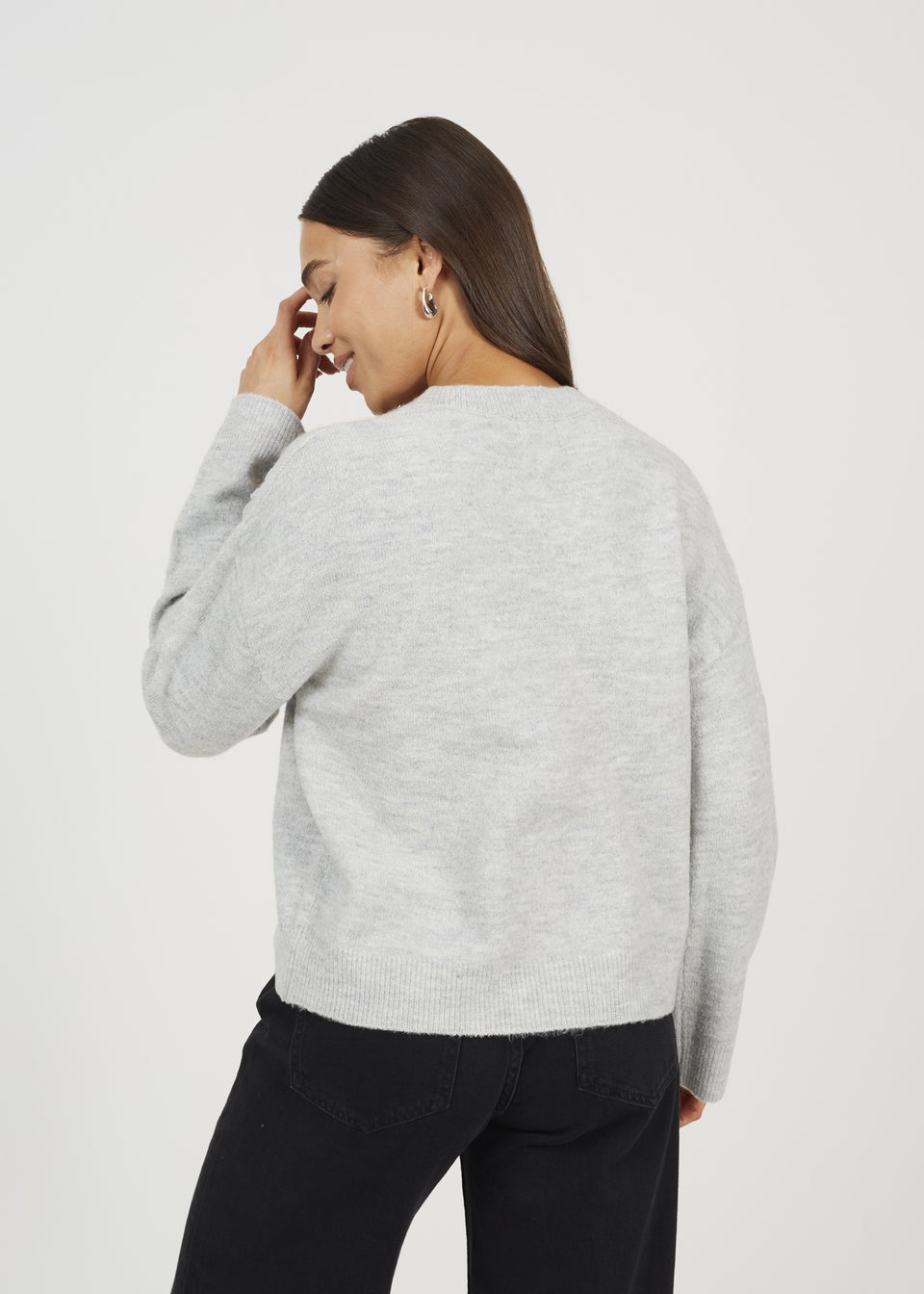 Brave Soul Light Grey Floral Embroidery V-Neck Cardigan