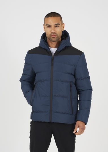 Brave Soul Blue Padded Quilted Hooded Jacket