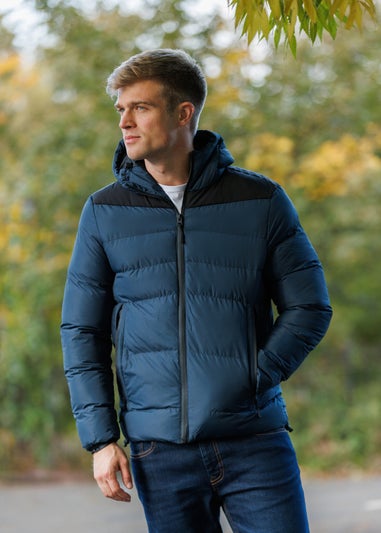 Brave Soul Blue Padded Quilted Hooded Jacket