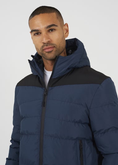 Brave Soul Blue Padded Quilted Hooded Jacket