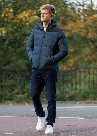 Brave Soul Blue Padded Quilted Hooded Jacket