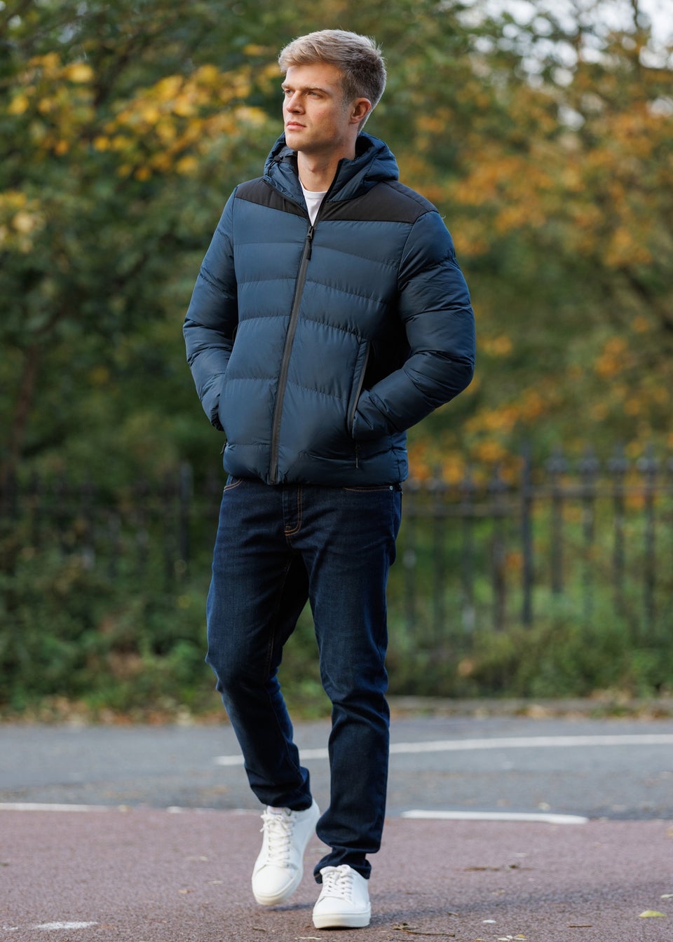 Brave Soul Blue Padded Quilted Hooded Jacket