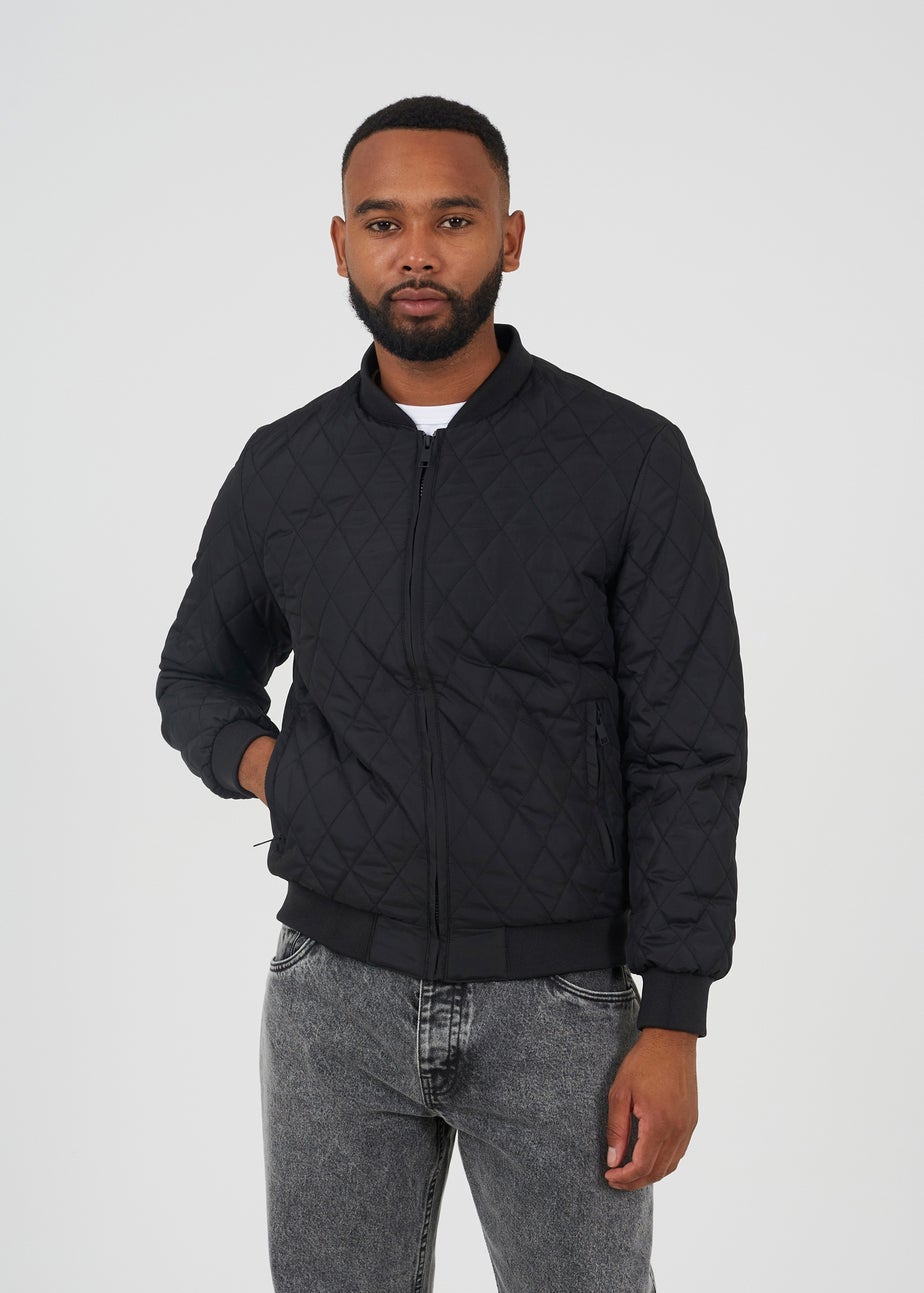 Brave Soul Black Diamond Quilted Bomber Jacket