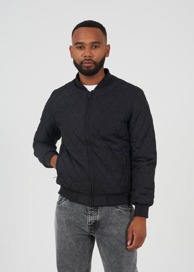 Brave Soul Black Diamond Quilted Bomber Jacket