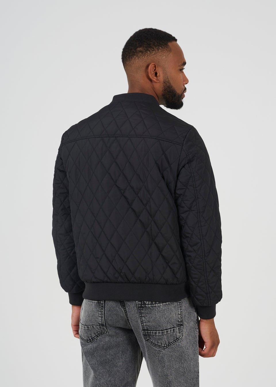 Brave Soul Black Diamond Quilted Bomber Jacket