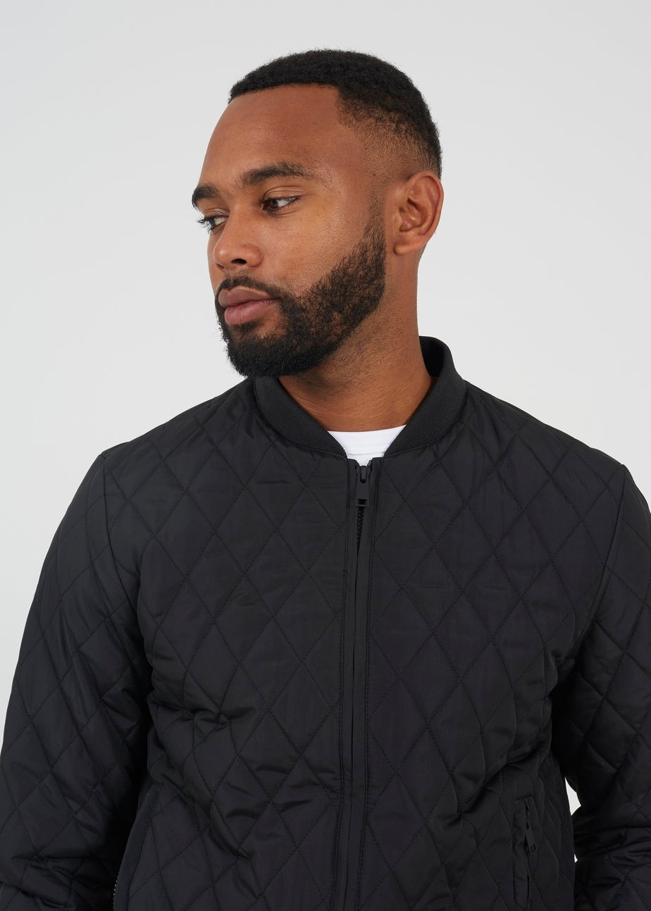Brave Soul Black Diamond Quilted Bomber Jacket