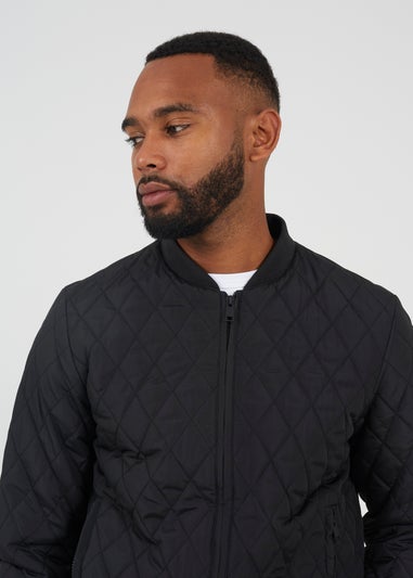 Brave Soul Black Diamond Quilted Bomber Jacket