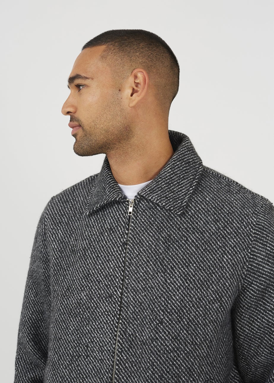 Brave Soul Grey Wool-Look Harrington Jacket