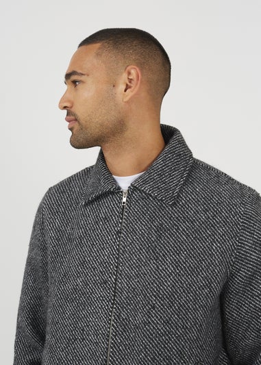 Brave Soul Grey Wool-Look Harrington Jacket