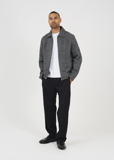 Brave Soul Grey Wool-Look Harrington Jacket