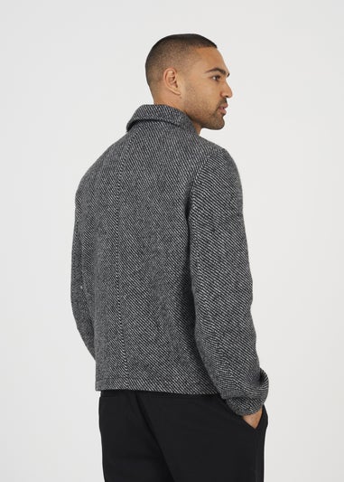Brave Soul Grey Wool-Look Harrington Jacket