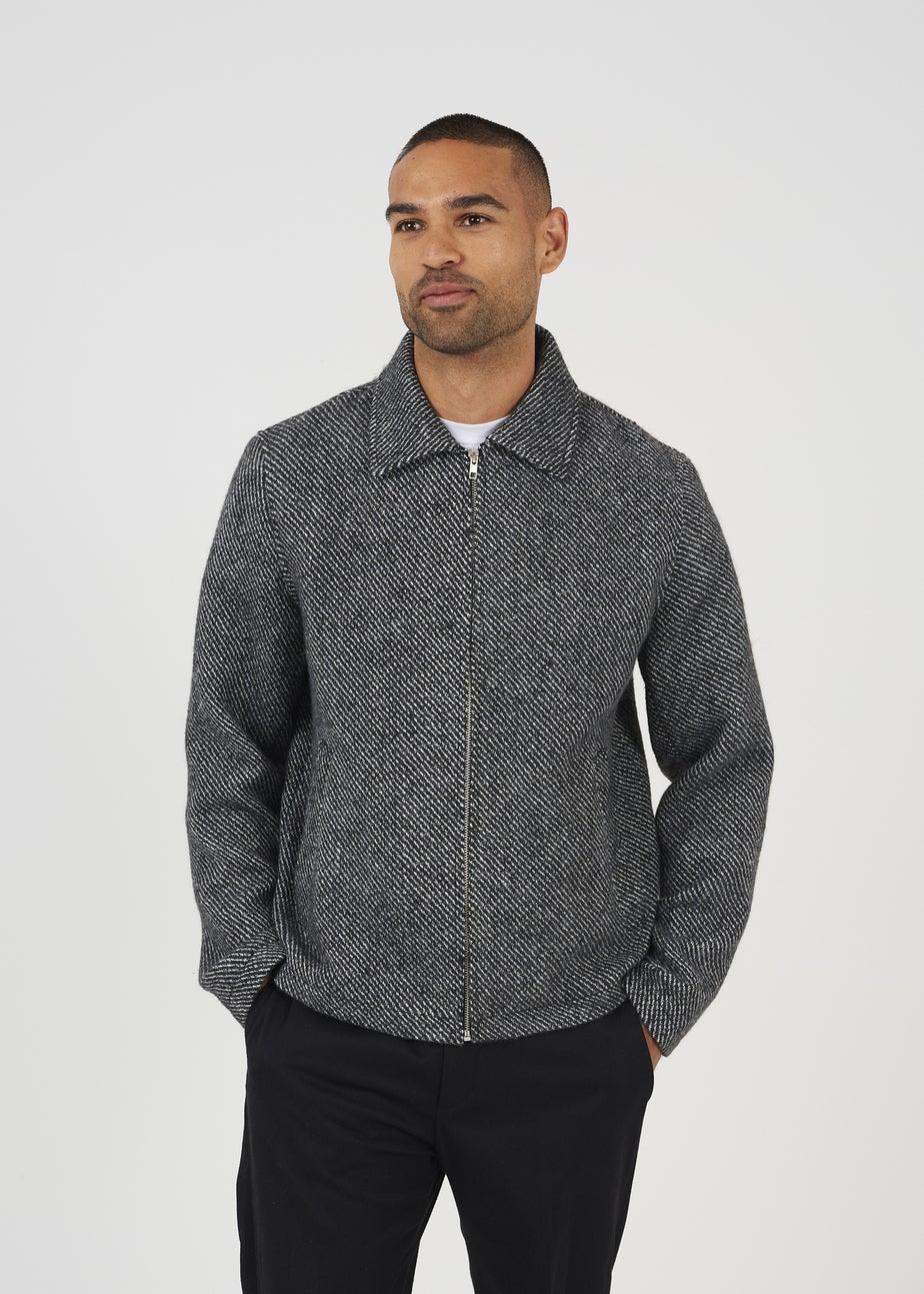 Brave Soul Grey Wool-Look Harrington Jacket
