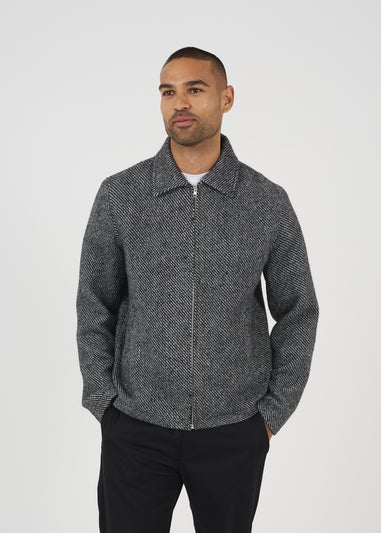 Brave Soul Grey Wool-Look Harrington Jacket