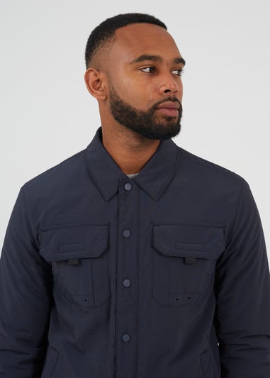 Brave Soul Navy Borg Lined Zip-Up Shacket