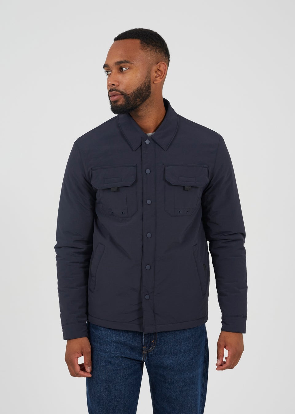 Brave Soul Navy Borg Lined Zip-Up Shacket