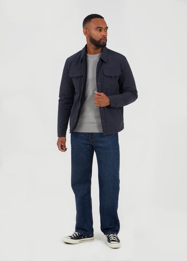 Brave Soul Navy Borg Lined Zip-Up Shacket