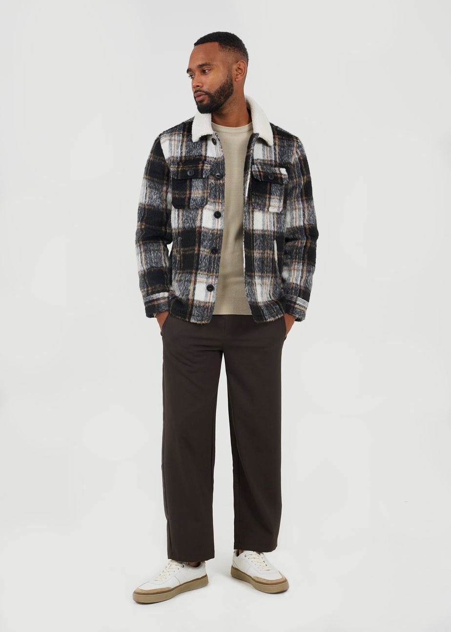 Brave Soul Black Brushed Check Jacket With Sherpa Collar