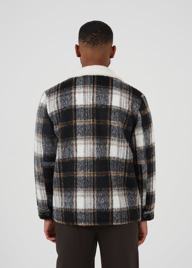 Brave Soul Black Brushed Check Jacket With Sherpa Collar