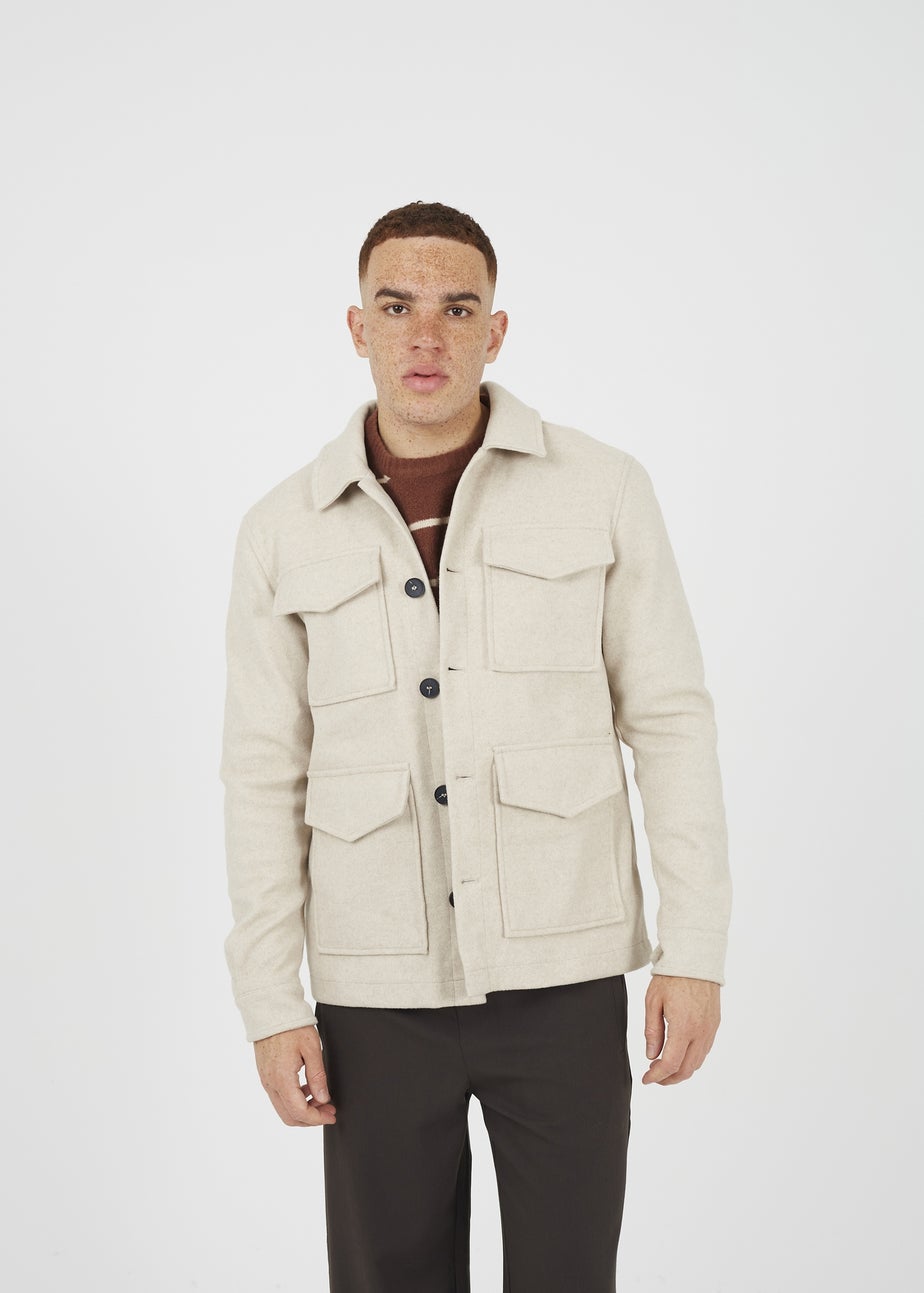 Brave Soul Stone Wool-Look Four Pocket Shacket