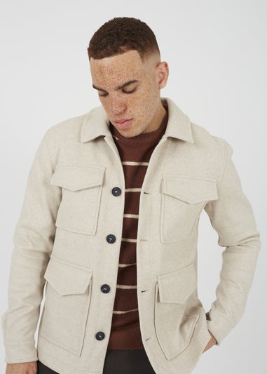 Brave Soul Stone Wool-Look Four Pocket Shacket