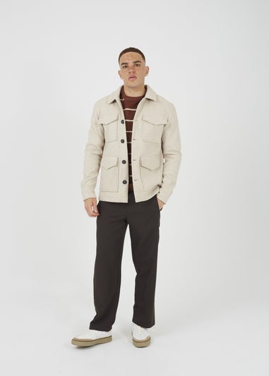 Brave Soul Stone Wool-Look Four Pocket Shacket