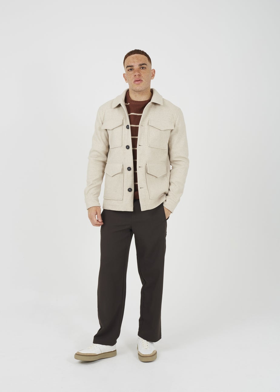 Brave Soul Stone Wool-Look Four Pocket Shacket