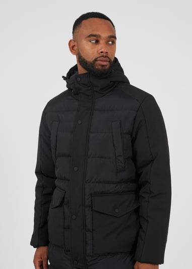 Brave Soul Black Padded Hooded Longline Jacket