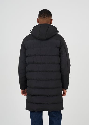 Brave Soul Black Padded Hooded Longline Jacket