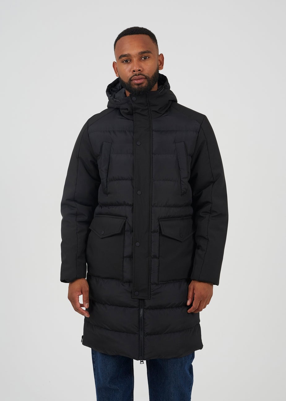 Brave Soul Black Padded Hooded Longline Jacket