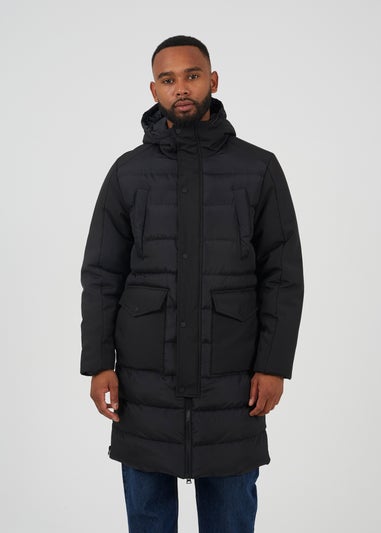 Brave Soul Black Padded Hooded Longline Jacket