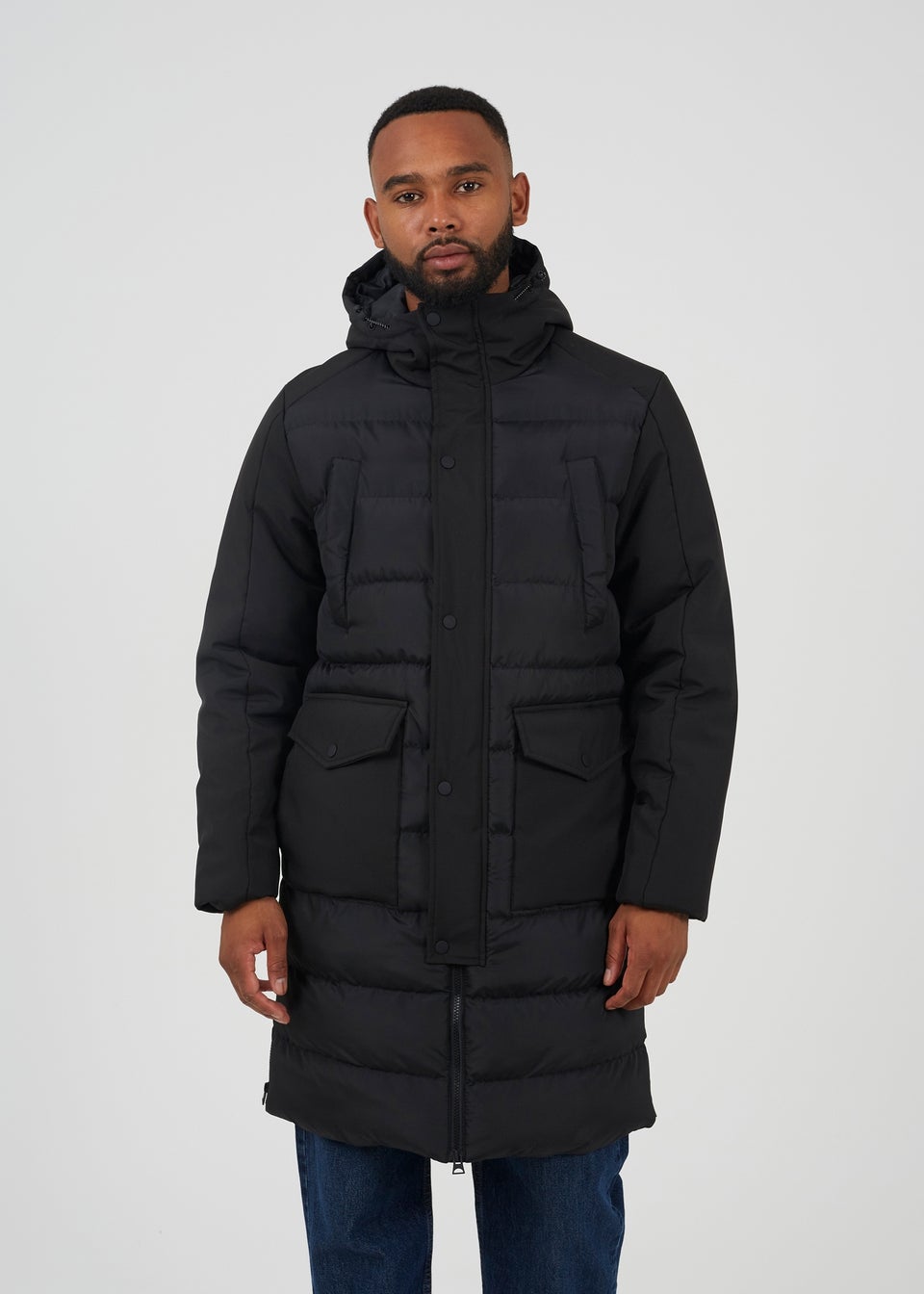 Brave Soul Black Padded Hooded Longline Jacket