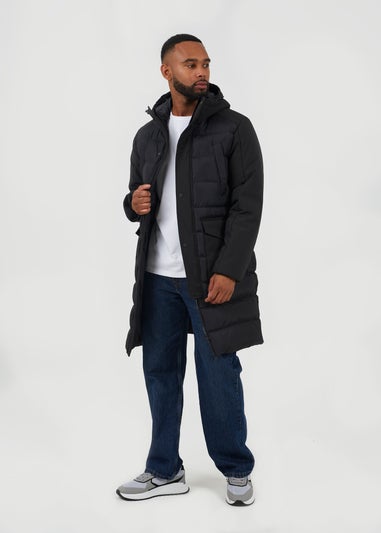 Brave Soul Black Padded Hooded Longline Jacket