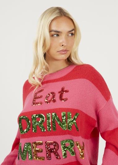 Brave Soul Red Sequin Slogan Christmas Jumper