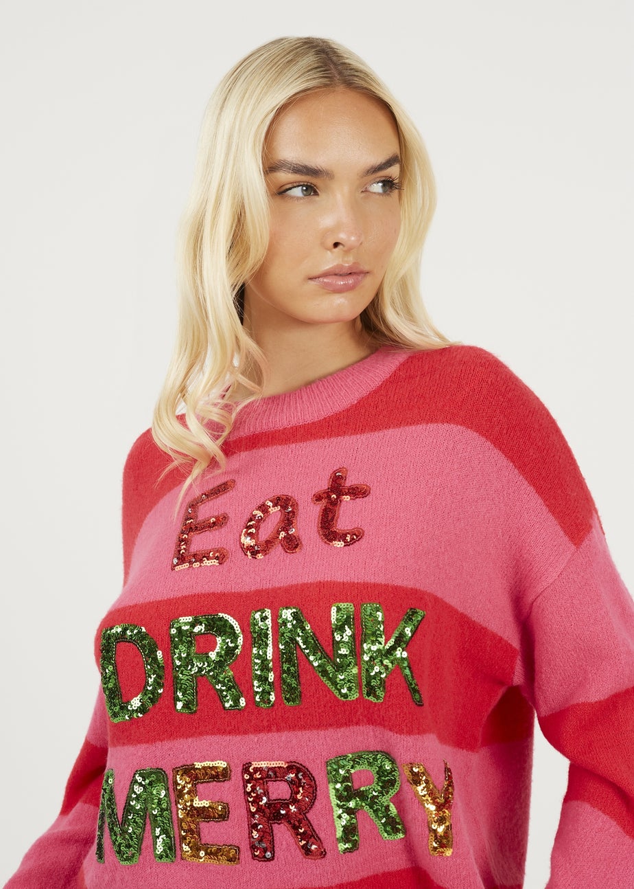 Brave Soul Red Sequin Slogan Christmas Jumper