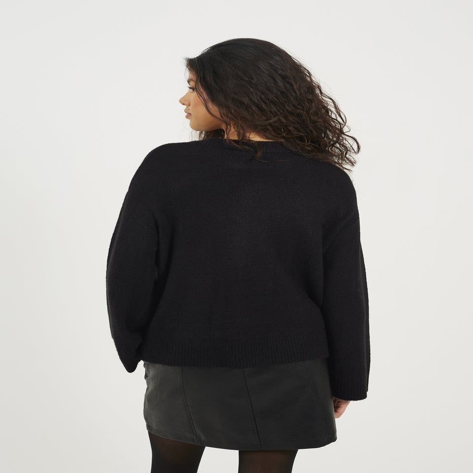 Brave Soul Black Crew Neck Sequin Graphic Christmas Jumper