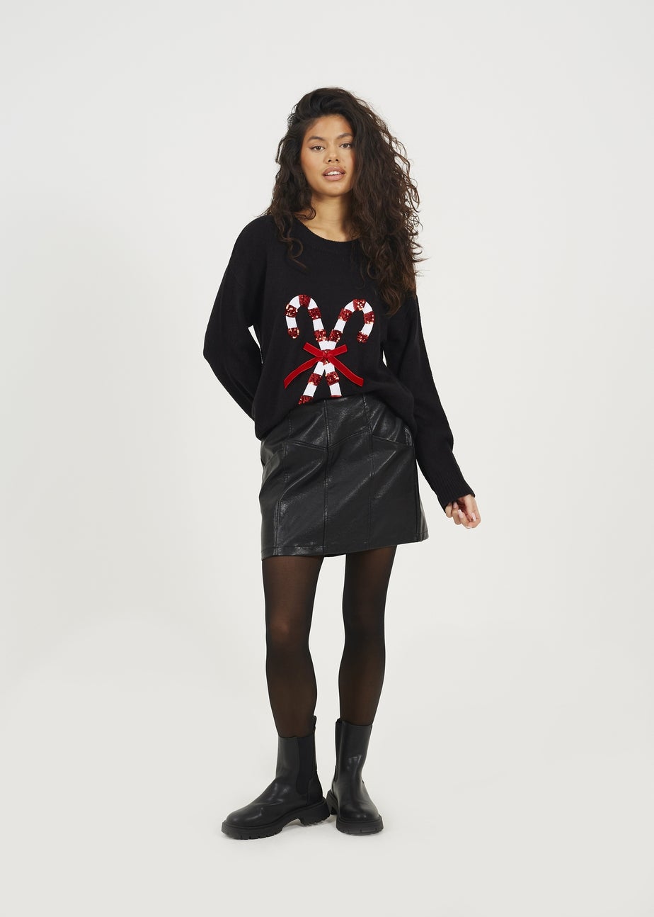 Brave Soul Black Crew Neck Sequin Graphic Christmas Jumper