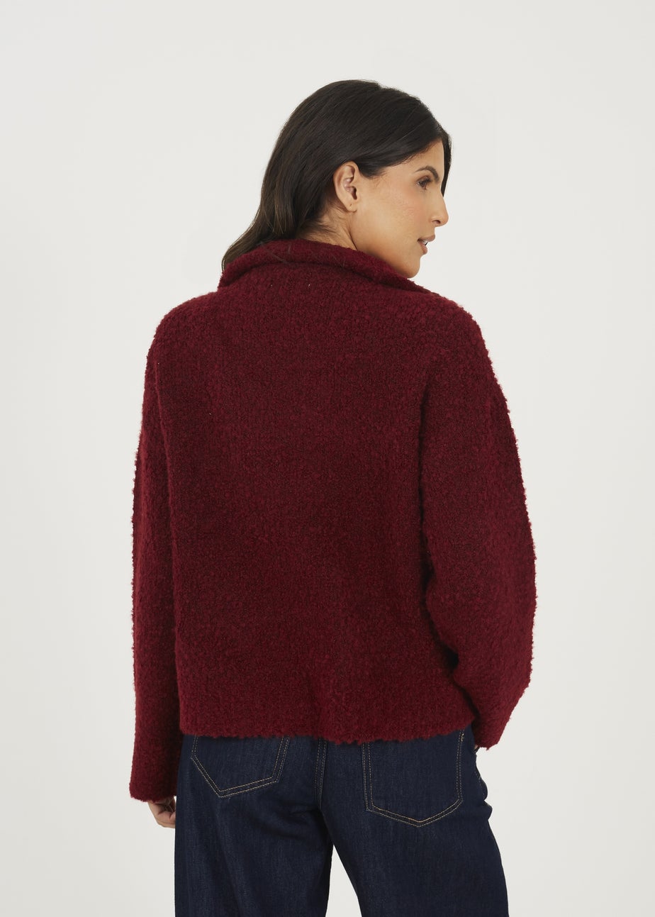 Brave Soul Burgundy Boucle Yarn Jumper With Zip Neck