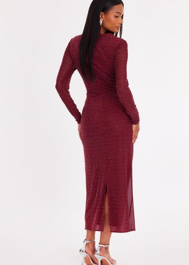 Quiz Burgundy Mesh Diamante Midaxi Dress