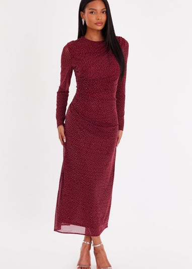 Quiz Burgundy Mesh Diamante Midaxi Dress
