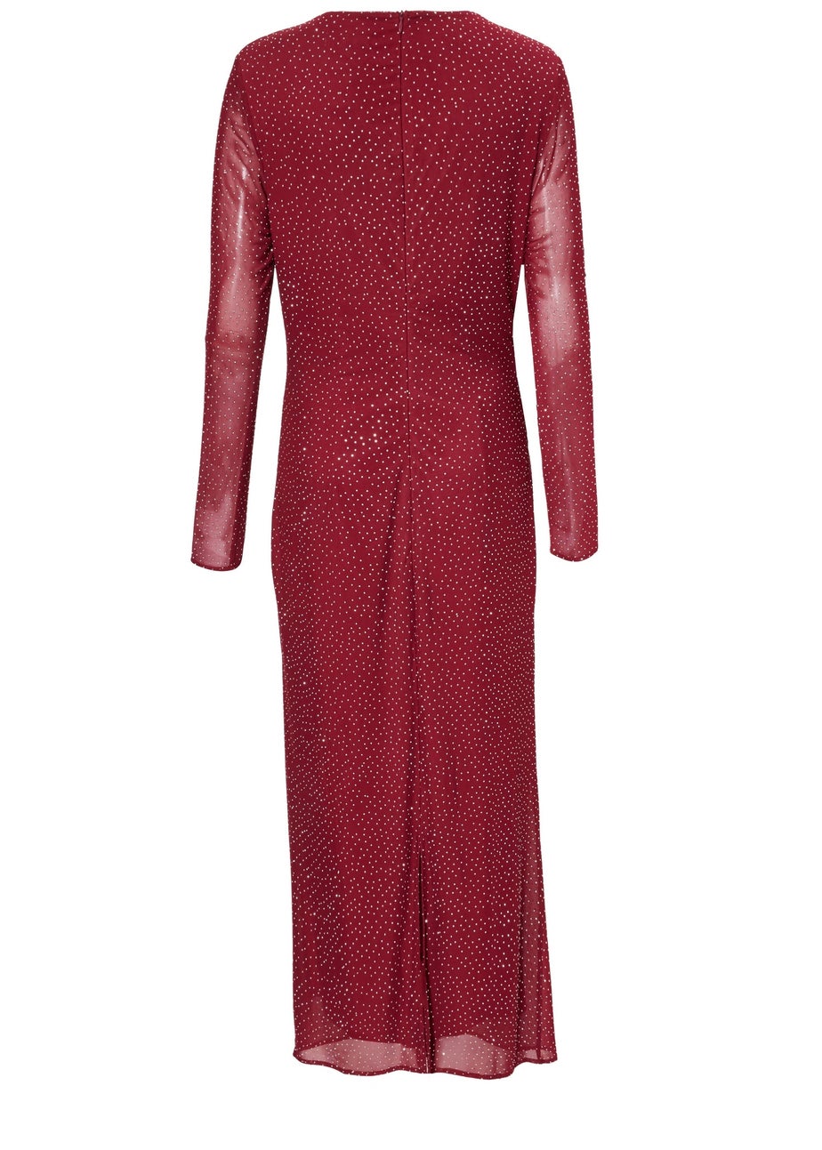 Quiz Burgundy Mesh Diamante Midaxi Dress