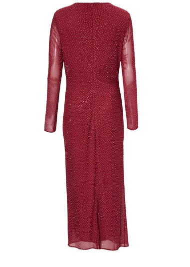 Quiz Burgundy Mesh Diamante Midaxi Dress