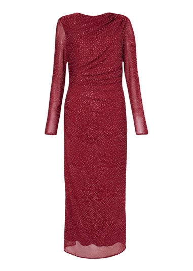 Quiz Burgundy Mesh Diamante Midaxi Dress