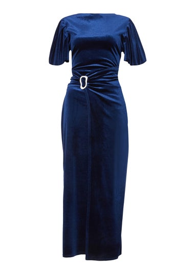 Quiz Navy Velvet Buckle Midaxi Dress