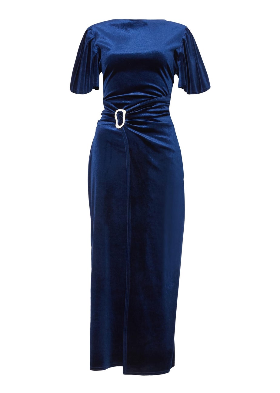 Quiz Navy Velvet Buckle Midaxi Dress
