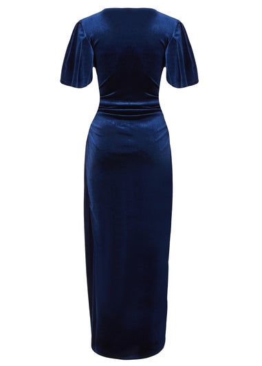 Quiz Navy Velvet Buckle Midaxi Dress